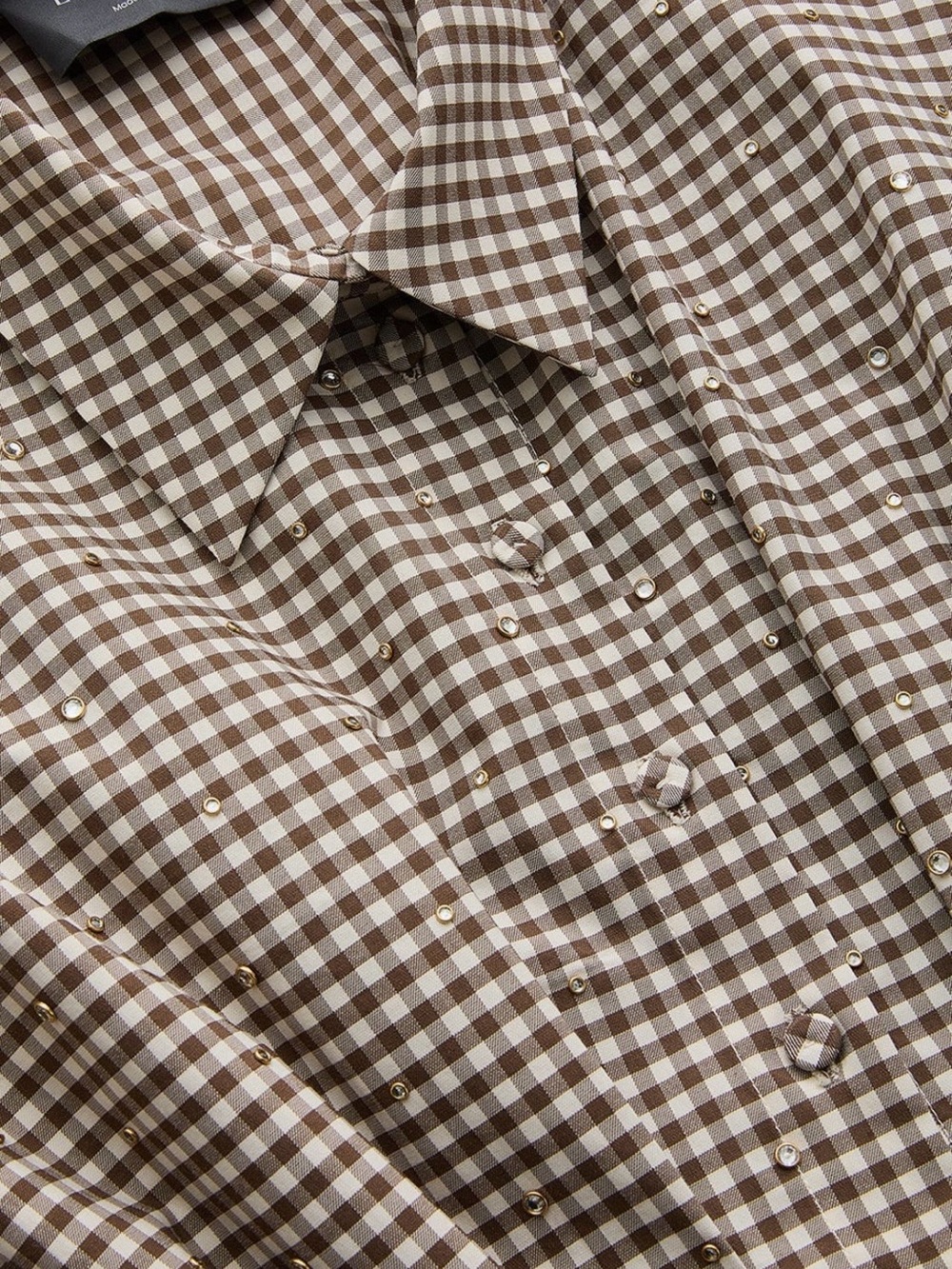 Anthropologie Exquise Tobie Studded shirt dress in brown and white gingham. S. - Picture 5 of 13